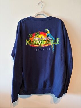 Margaritaville Navy Crewneck Sweatshirt with Tropical Parrot Graphic